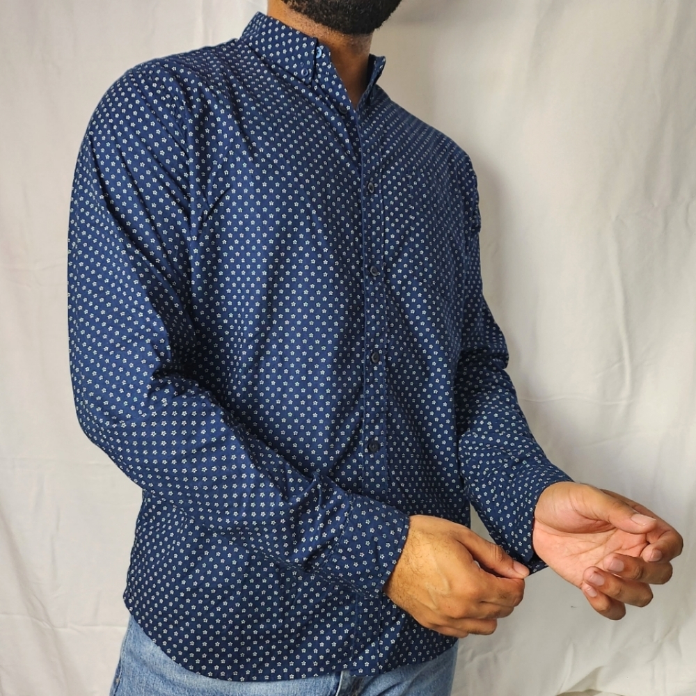 Long Sleeve Navy Button-Down